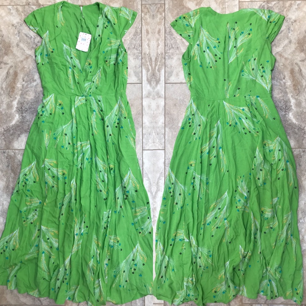 NWT Free People Printed Peacock Retro Midi Dress